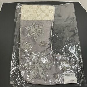 McKenzie Childs Silver Snowflake Holiday Stocking new